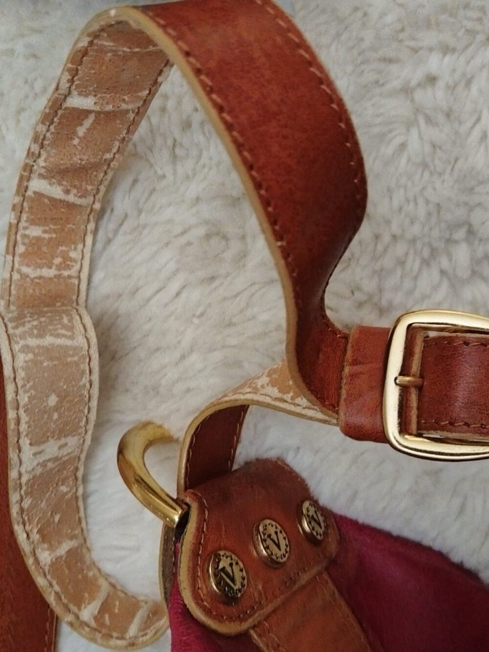 Vintage VALENTINA Italy Genuine Leather Handbag Burgundy & Cognac Brown - Picture 12 of 14